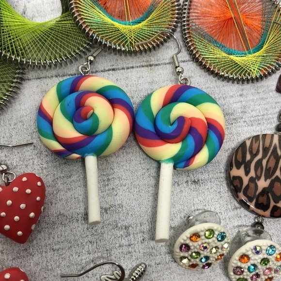 Huge bundle colorful vibrant fun funky boho earrings lot 16 whimsy pop of color. - Picture 10 of 14